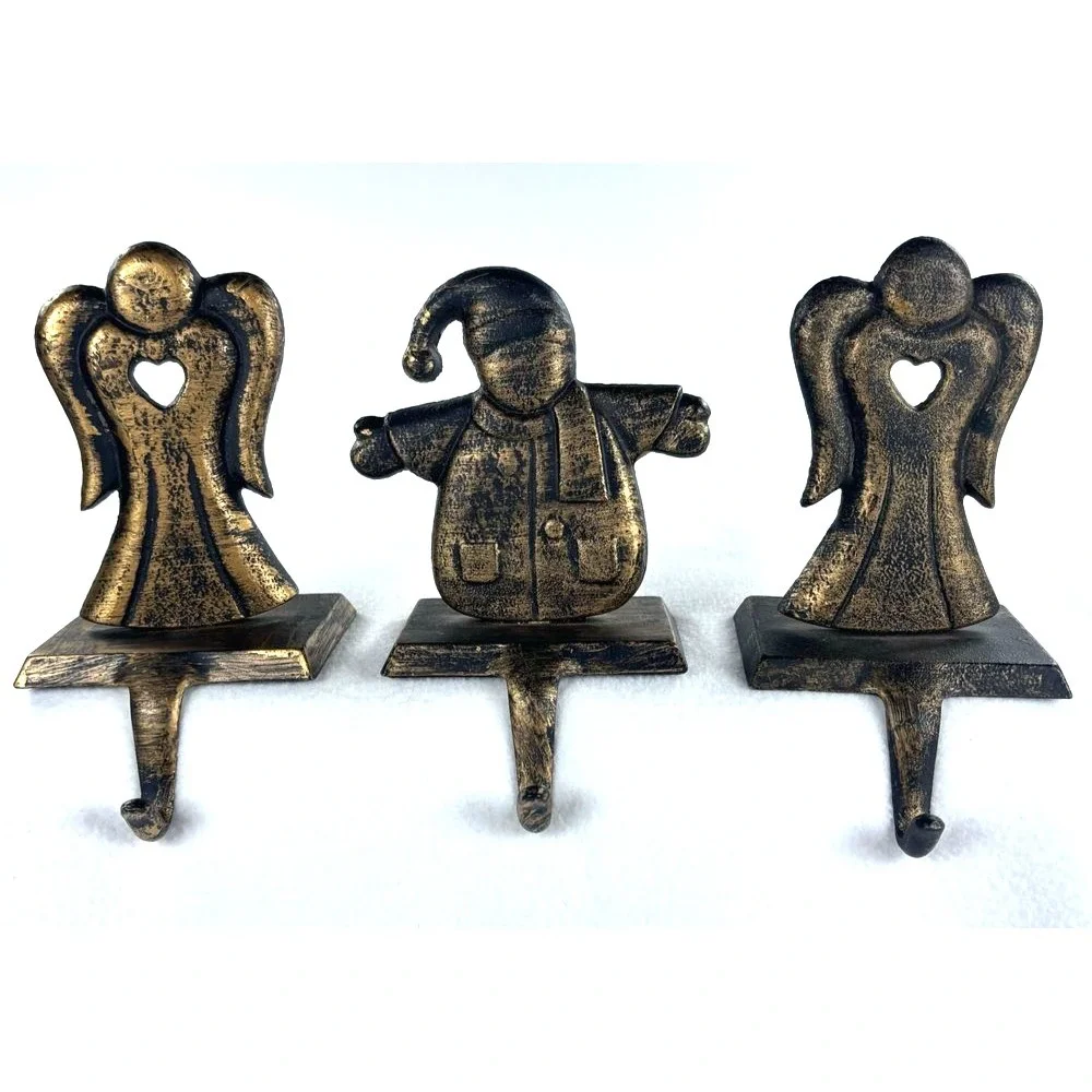 Metal Stocking Hangers LOT of 4 Angel Santa Bronze Brass Christmas Décor Holiday